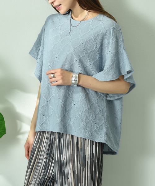 INTERPLANET（インタープラネット）の「アイレットレースプルオーバー（Tシャツ/カットソー・レディース・サックスブルー/ブラック/オフホワイト・FREE）」の17枚目の写真