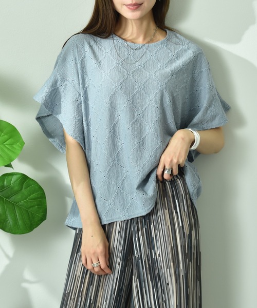 INTERPLANET（インタープラネット）の「アイレットレースプルオーバー（Tシャツ/カットソー・レディース・サックスブルー/ブラック/オフホワイト・FREE）」の16枚目の写真