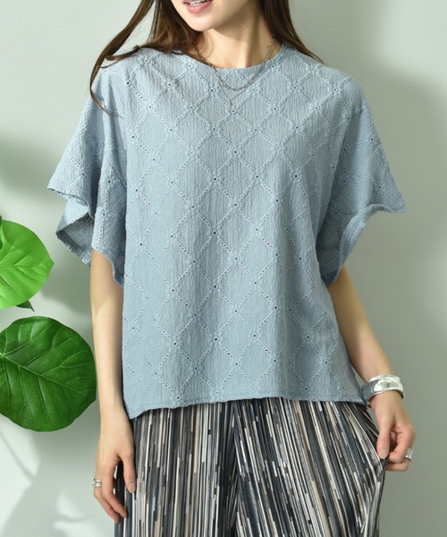 INTERPLANET（インタープラネット）の「アイレットレースプルオーバー（Tシャツ/カットソー・レディース・サックスブルー/ブラック/オフホワイト・FREE）」の15枚目の写真