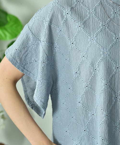 INTERPLANET（インタープラネット）の「アイレットレースプルオーバー（Tシャツ/カットソー・レディース・サックスブルー/ブラック/オフホワイト・FREE）」の14枚目の写真