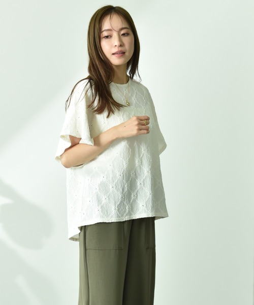 INTERPLANET（インタープラネット）の「アイレットレースプルオーバー（Tシャツ/カットソー・レディース・サックスブルー/ブラック/オフホワイト・FREE）」の12枚目の写真