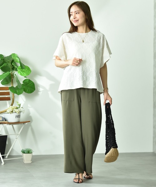 INTERPLANET（インタープラネット）の「アイレットレースプルオーバー（Tシャツ/カットソー・レディース・サックスブルー/ブラック/オフホワイト・FREE）」の13枚目の写真