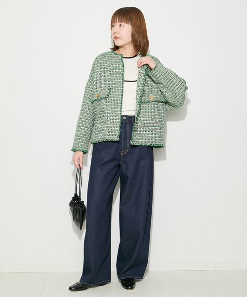 journal standard L'essage（ジャーナルスタンダードレサージュ）の「【SP】GIOLICA TWEED ドルマンジャケット 2（ノーカラージャケット・レディース・グリーン系その他・FREE）」の2枚目の写真