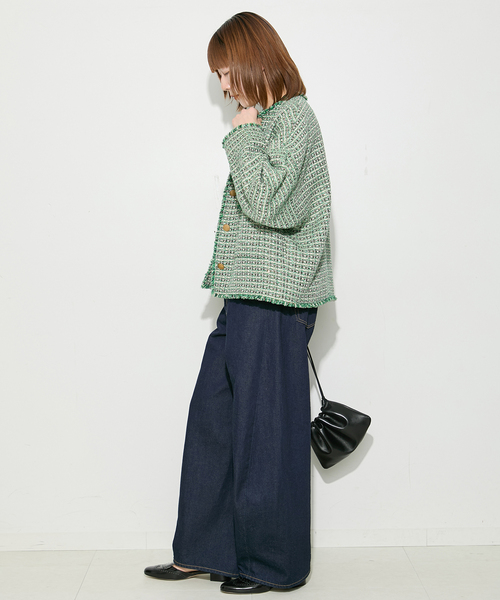 journal standard L'essage（ジャーナルスタンダードレサージュ）の「【SP】GIOLICA TWEED ドルマンジャケット 2（ノーカラージャケット・レディース・グリーン系その他・FREE）」の3枚目の写真