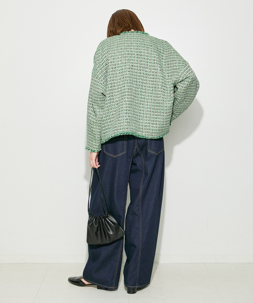 journal standard L'essage（ジャーナルスタンダードレサージュ）の「【SP】GIOLICA TWEED ドルマンジャケット 2（ノーカラージャケット・レディース・グリーン系その他・FREE）」の4枚目の写真