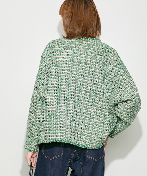 journal standard L'essage（ジャーナルスタンダードレサージュ）の「【SP】GIOLICA TWEED ドルマンジャケット 2（ノーカラージャケット・レディース・グリーン系その他・FREE）」の6枚目の写真