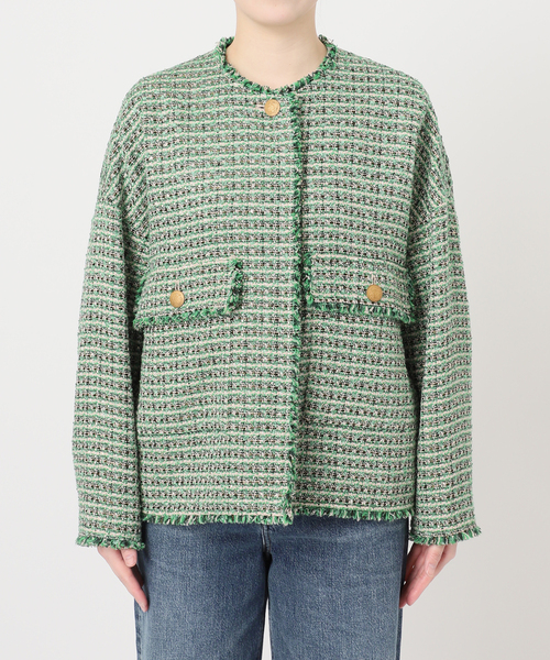 journal standard L'essage（ジャーナルスタンダードレサージュ）の「【SP】GIOLICA TWEED ドルマンジャケット 2（ノーカラージャケット・レディース・グリーン系その他・FREE）」の8枚目の写真