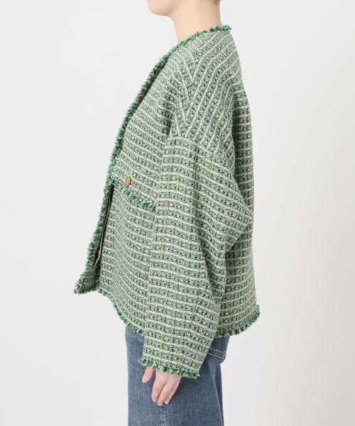 journal standard L'essage（ジャーナルスタンダードレサージュ）の「【SP】GIOLICA TWEED ドルマンジャケット 2（ノーカラージャケット・レディース・グリーン系その他・FREE）」の9枚目の写真