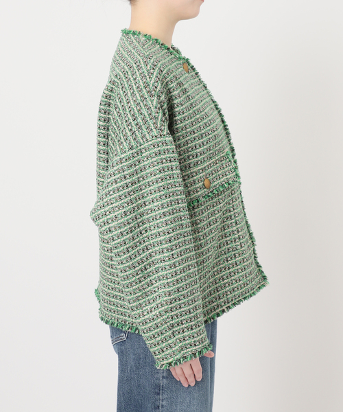journal standard L'essage（ジャーナルスタンダードレサージュ）の「【SP】GIOLICA TWEED ドルマンジャケット 2（ノーカラージャケット・レディース・グリーン系その他・FREE）」の11枚目の写真