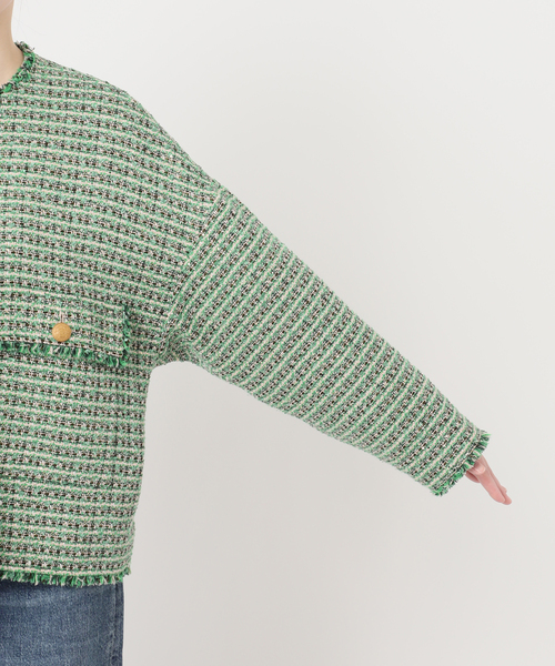 journal standard L'essage（ジャーナルスタンダードレサージュ）の「【SP】GIOLICA TWEED ドルマンジャケット 2（ノーカラージャケット・レディース・グリーン系その他・FREE）」の12枚目の写真