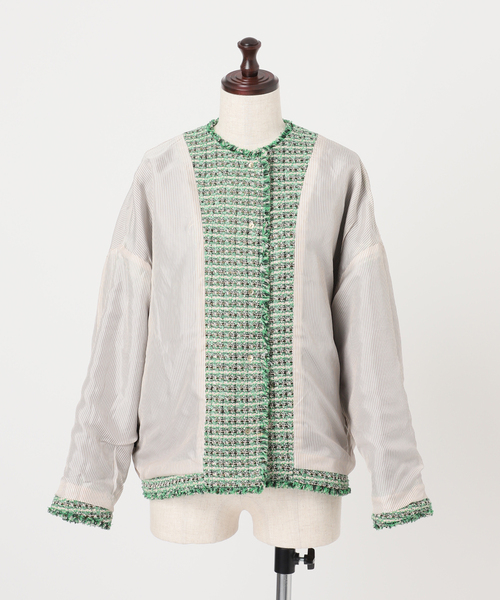 journal standard L'essage（ジャーナルスタンダードレサージュ）の「【SP】GIOLICA TWEED ドルマンジャケット 2（ノーカラージャケット・レディース・グリーン系その他・FREE）」の16枚目の写真