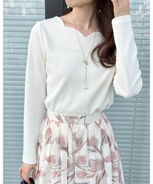 couture brooch | 【洗える】ハートネック テレコプルオーバー(Tシャツ/カットソー)