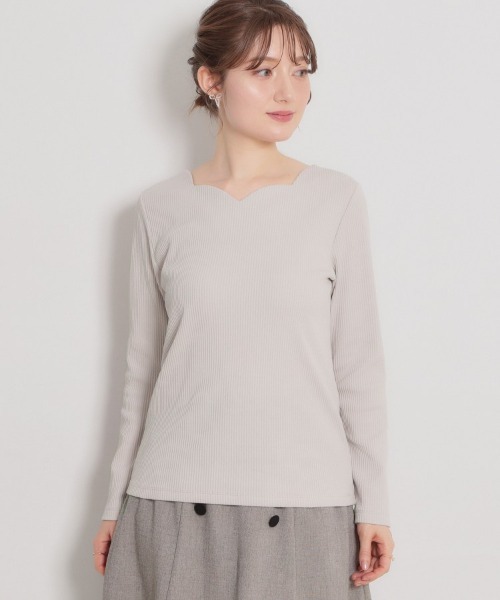 couture brooch(クチュールブローチ)の「【洗える】ハートネック テレコプルオーバー(Tシャツ/カットソー・レディース・ネイビー/サンドベージュ/ホワイト系5/オフホワイト・42/40/38/36)」の7枚目の写真