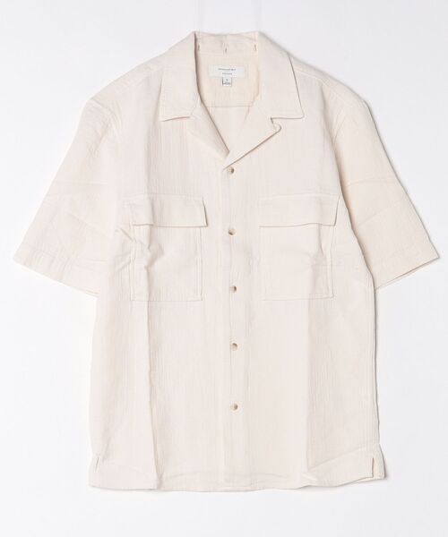 BANANA REPUBLIC FACTORY STORE（バナナリパブリック ファクトリーストア）の「BANANA REPUBLIC FACTORY STORE　　スタンダードフィット ダブルウィーブ リゾートシャツ（シャツ/ブラウス・メンズ・アイボリー/ダークグリーン・S/M/L/XL）」の4枚目の写真