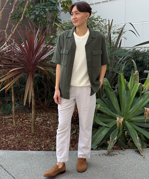 BANANA REPUBLIC FACTORY STORE（バナナリパブリック ファクトリーストア）の「BANANA REPUBLIC FACTORY STORE　　スタンダードフィット ダブルウィーブ リゾートシャツ（シャツ/ブラウス・メンズ・アイボリー/ダークグリーン・S/M/L/XL）」の9枚目の写真