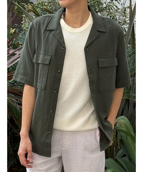 BANANA REPUBLIC FACTORY STORE（バナナリパブリック ファクトリーストア）の「BANANA REPUBLIC FACTORY STORE　　スタンダードフィット ダブルウィーブ リゾートシャツ（シャツ/ブラウス・メンズ・アイボリー/ダークグリーン・S/M/L/XL）」の8枚目の写真
