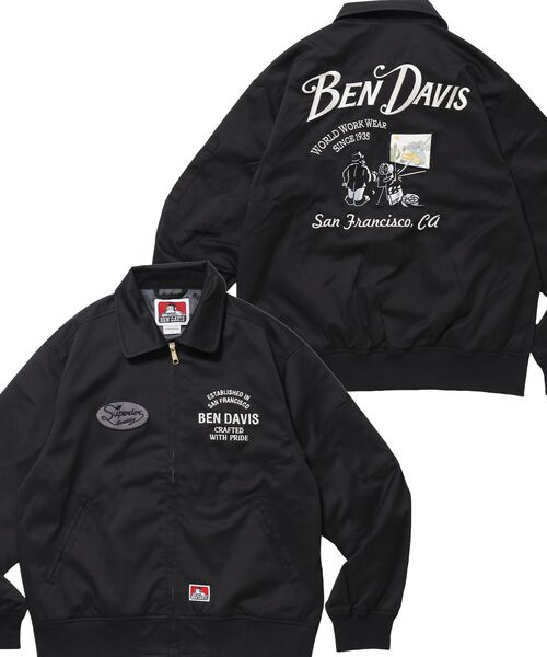 BEN DAVIS/WHITE LABEL(ベンデイビス ホワイトラベル)の「【BEN DAVIS(ベンデイビス)】THEATER EMB BM JACKET / ワーク ジャケット ジップ 刺繍 ポケット ワンポイント(ブルゾン・メンズ・カーキ/ブラック/ネイビー・LARGE/MEDIUM/X-LARGE)」の1枚目の写真
