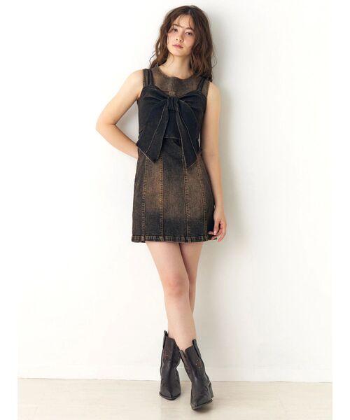 CALNAMUR（カルナムール）の「ユーズドライクデニムリボンビスチェ（キャミソール・レディース・インディゴブルー/ブラック・FREE）」の6枚目の写真