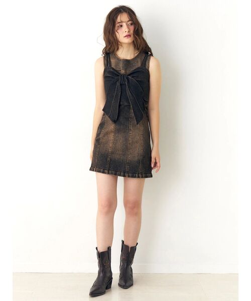 CALNAMUR（カルナムール）の「ユーズドライクデニムリボンビスチェ（キャミソール・レディース・インディゴブルー/ブラック・FREE）」の8枚目の写真