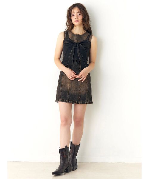 CALNAMUR（カルナムール）の「ユーズドライクデニムリボンビスチェ（キャミソール・レディース・インディゴブルー/ブラック・FREE）」の9枚目の写真