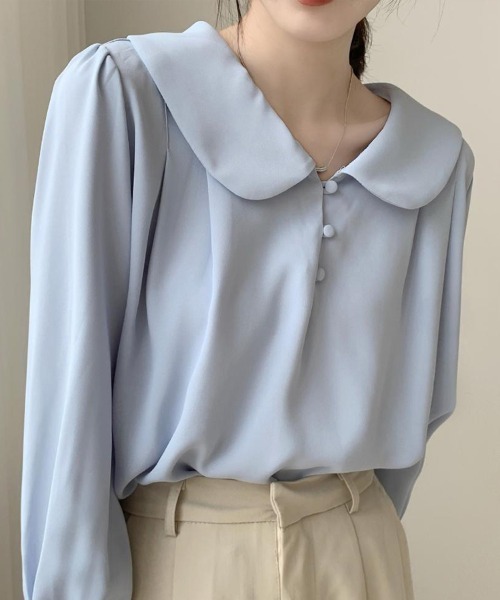 mielu(ミエル)の「丸襟フレンチシフォンブラウス(シャツ/ブラウス・レディース・ブルー/ホワイト・LARGE/MEDIUM)」の12枚目の写真