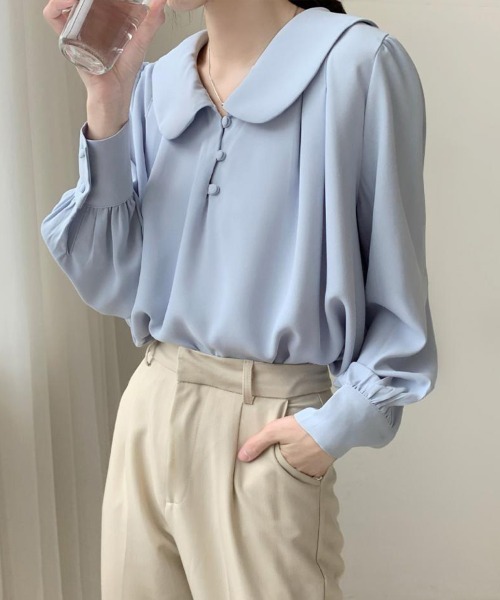 mielu(ミエル)の「丸襟フレンチシフォンブラウス(シャツ/ブラウス・レディース・ブルー/ホワイト・LARGE/MEDIUM)」の11枚目の写真