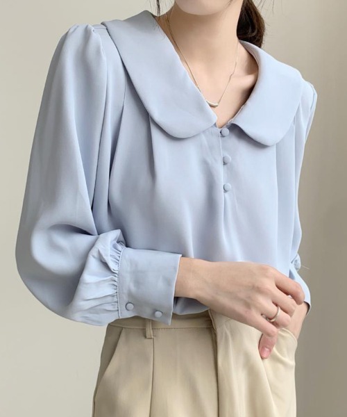mielu(ミエル)の「丸襟フレンチシフォンブラウス(シャツ/ブラウス・レディース・ブルー/ホワイト・LARGE/MEDIUM)」の8枚目の写真