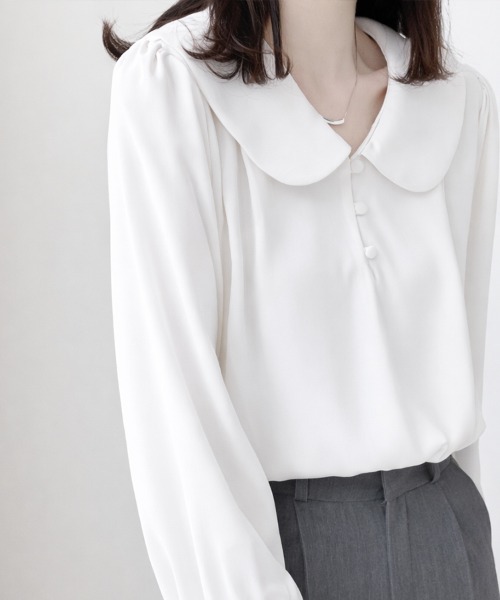 mielu(ミエル)の「丸襟フレンチシフォンブラウス(シャツ/ブラウス・レディース・ブルー/ホワイト・LARGE/MEDIUM)」の6枚目の写真
