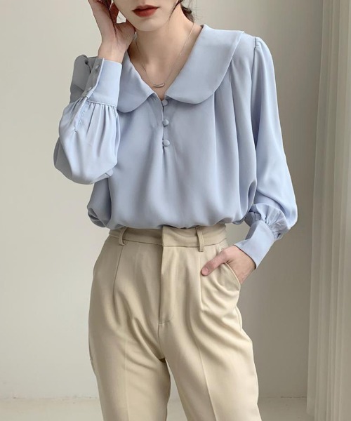 mielu(ミエル)の「丸襟フレンチシフォンブラウス(シャツ/ブラウス・レディース・ブルー/ホワイト・LARGE/MEDIUM)」の10枚目の写真
