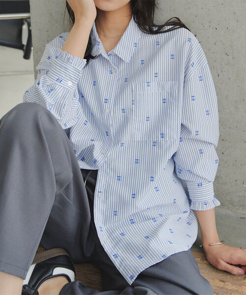 KOBE LETTUCE（コウベレタス）の「刺しゅうストライプシャツ（シャツ/ブラウス・レディース・ピンク/ブラック/ブルー・M）」の15枚目の写真