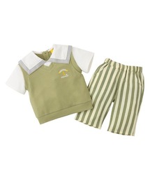 moimoln（モイモルン）の「【セットアップ】ワッフルフェイクレイヤード半袖トップス＆パンツ（セットアップ）」