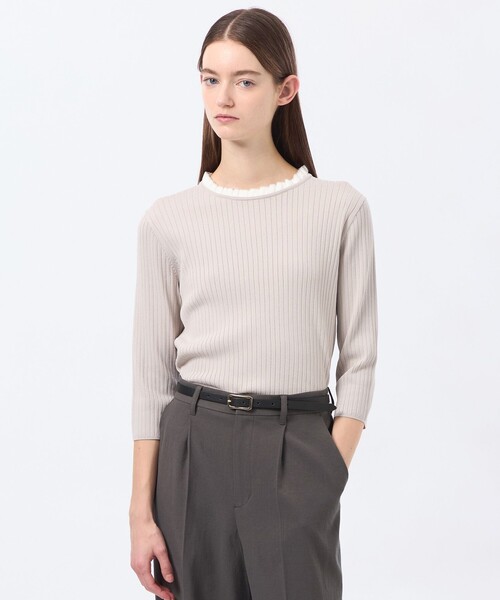 MACKINTOSH PHILOSOPHY(マッキントッシュ フィロソフィー)の「フリルカラーリブニット(Tシャツ/カットソー・レディース・ベージュ系その他4/ダークネイビー/グレー系その他2・38)」の1枚目の写真