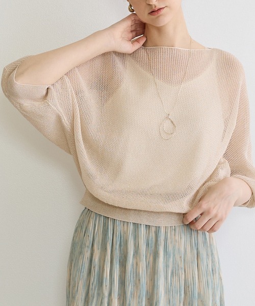 NICOLE white（ニコルホワイト）の「ラメ混メッシュ編みプルオーバー（ニット/セーター・レディース・オフホワイト/ライトグレー/ピンク・FREE）」の2枚目の写真