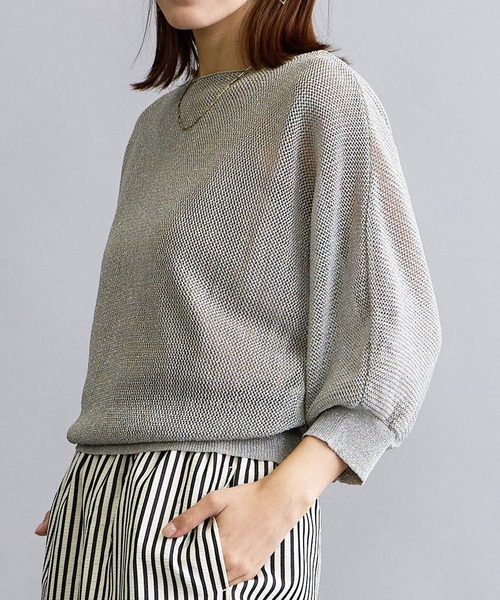 NICOLE white（ニコルホワイト）の「ラメ混メッシュ編みプルオーバー（ニット/セーター・レディース・オフホワイト/ライトグレー/ピンク・FREE）」の3枚目の写真