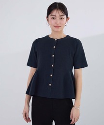 UR'S（ユアーズ）の「ゴールド釦半袖ペプラムニットカーディガン（カーディガン/ボレロ）」