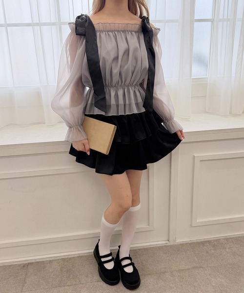PHILLY(フィリー)の「ダブルリボンシアーブラウス(シャツ/ブラウス・レディース・アイボリー/グレー・FREE)」の14枚目の写真