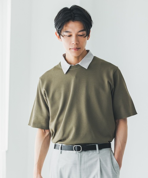 GLOBAL WORK(グローバルワーク)の「アンチピリングハイゲージニット/クルー/半袖/646783(Tシャツ/カットソー・メンズ・ネイビー/ブラック/チャコールグレー/ライトグレー/ワインレッド/グリーン/オリーブ/サックスブルー・MEDIUM/X-LARGE/SMALL/LARGE)」の4枚目の写真