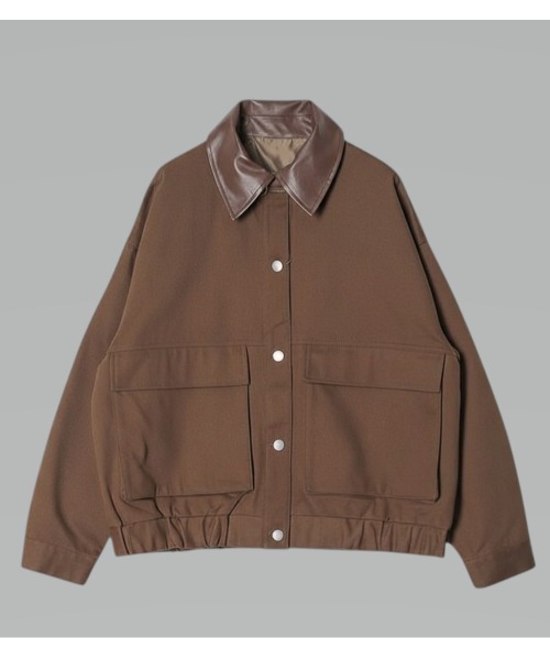 Human 2nd Occasion（ヒューマンセカンドオケージョン）の「フェイクレザー 襟切り替え カバーオールジャケット / オーバーサイズ（ブルゾン・レディース・ベージュ/ブラウン・FREE）」の18枚目の写真