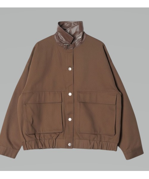 Human 2nd Occasion（ヒューマンセカンドオケージョン）の「フェイクレザー 襟切り替え カバーオールジャケット / オーバーサイズ（ブルゾン・レディース・ベージュ/ブラウン・FREE）」の3枚目の写真