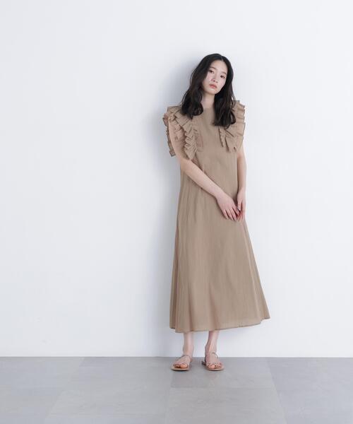 N.（N. Natural Beauty Basic）（エヌエヌナチュラルビューティーベーシック）の「デザインフリル楊柳ワンピース（ワンピース・レディース・ダークグリーン/ブラック/ベージュ・MEDIUM/P/S）」の2枚目の写真