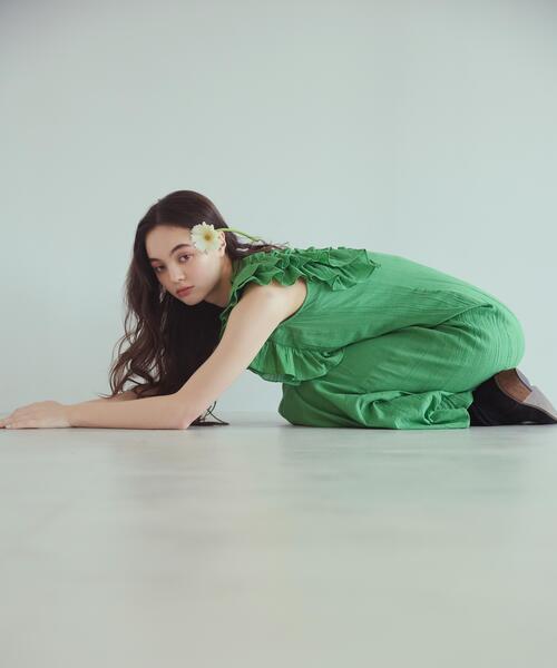 N.（N. Natural Beauty Basic）（エヌエヌナチュラルビューティーベーシック）の「デザインフリル楊柳ワンピース（ワンピース・レディース・ダークグリーン/ブラック/ベージュ・MEDIUM/P/S）」の3枚目の写真