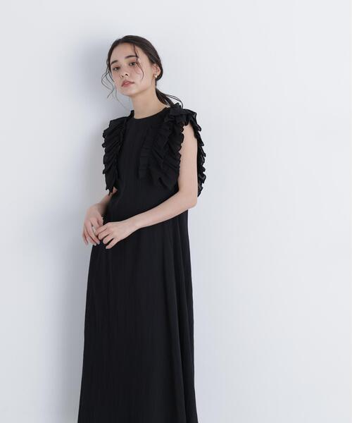 N.(N. Natural Beauty Basic)(エヌエヌナチュラルビューティーベーシック)の「デザインフリル楊柳ワンピース(ワンピース・レディース・ダークグリーン/ブラック/ベージュ・MEDIUM/P/S)」の9枚目の写真