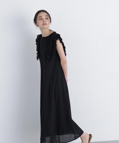 N.(N. Natural Beauty Basic)(エヌエヌナチュラルビューティーベーシック)の「デザインフリル楊柳ワンピース(ワンピース・レディース・ダークグリーン/ブラック/ベージュ・MEDIUM/P/S)」の12枚目の写真