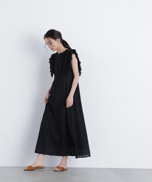 N.(N. Natural Beauty Basic)(エヌエヌナチュラルビューティーベーシック)の「デザインフリル楊柳ワンピース(ワンピース・レディース・ダークグリーン/ブラック/ベージュ・MEDIUM/P/S)」の13枚目の写真