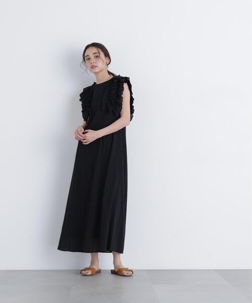 N.(N. Natural Beauty Basic)(エヌエヌナチュラルビューティーベーシック)の「デザインフリル楊柳ワンピース(ワンピース・レディース・ダークグリーン/ブラック/ベージュ・MEDIUM/P/S)」の14枚目の写真