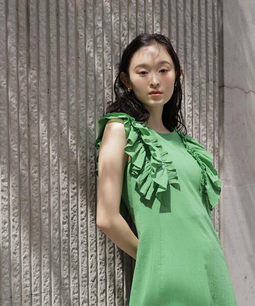 N.（N. Natural Beauty Basic）（エヌエヌナチュラルビューティーベーシック）の「デザインフリル楊柳ワンピース（ワンピース・レディース・ダークグリーン/ブラック/ベージュ・MEDIUM/P/S）」の4枚目の写真