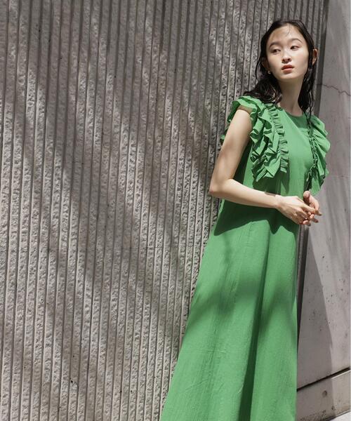 N.（N. Natural Beauty Basic）（エヌエヌナチュラルビューティーベーシック）の「デザインフリル楊柳ワンピース（ワンピース・レディース・ダークグリーン/ブラック/ベージュ・MEDIUM/P/S）」の5枚目の写真