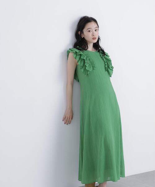 N.（N. Natural Beauty Basic）（エヌエヌナチュラルビューティーベーシック）の「デザインフリル楊柳ワンピース（ワンピース・レディース・ダークグリーン/ブラック/ベージュ・MEDIUM/P/S）」の8枚目の写真