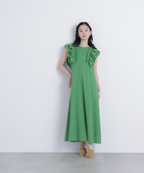 N.（N. Natural Beauty Basic）（エヌエヌナチュラルビューティーベーシック）の「デザインフリル楊柳ワンピース（ワンピース・レディース・ダークグリーン/ブラック/ベージュ・MEDIUM/P/S）」の9枚目の写真
