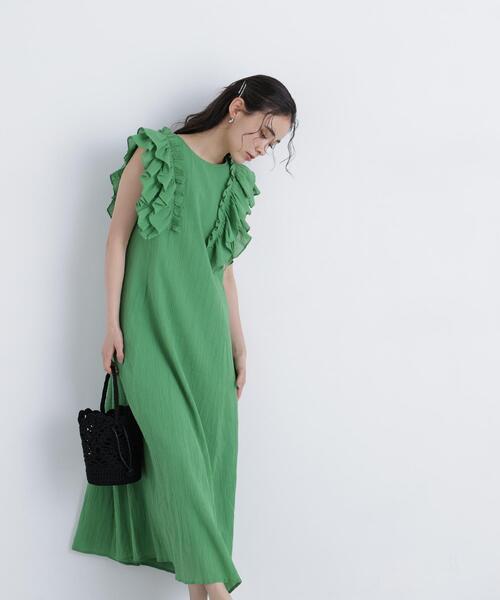 N.（N. Natural Beauty Basic）（エヌエヌナチュラルビューティーベーシック）の「デザインフリル楊柳ワンピース（ワンピース・レディース・ダークグリーン/ブラック/ベージュ・MEDIUM/P/S）」の11枚目の写真